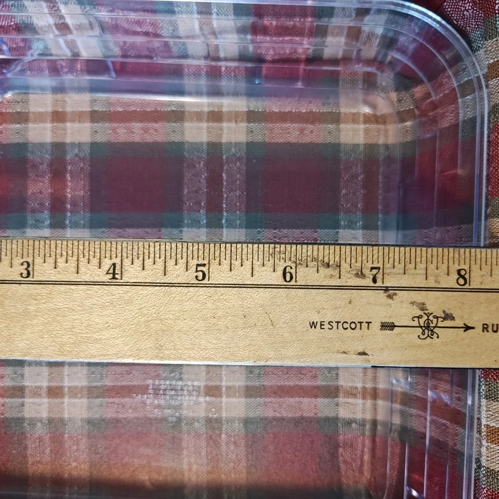 Longaberger Square Basket 2003 Red Plaid Liner Plastic Protector 8in Brown